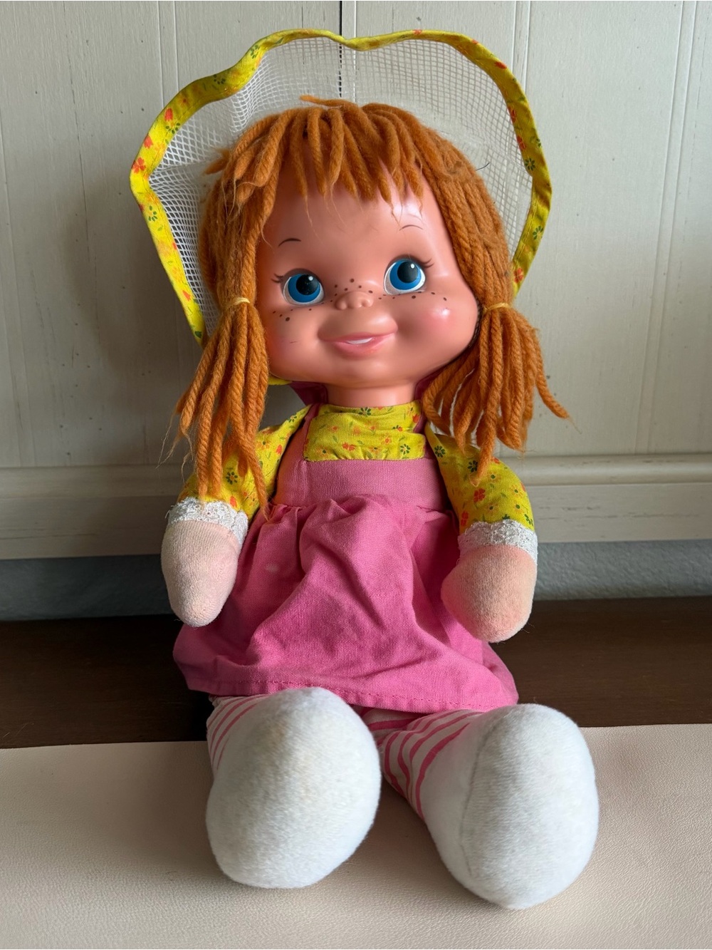 Original Vintage 1973 Mattel Pedal Pretty Doll 15” Lap Sitter Nostalgic Bonnet